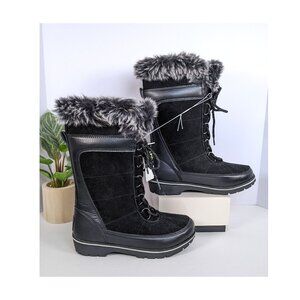 NWT Women's Champion Black Suede Winter Lace Up Boots With Fur Size 7 Mid Calf
